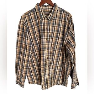 C E Schmidt Blue and Tan Plaid Button-Down work wear casual shirt. Size XXL